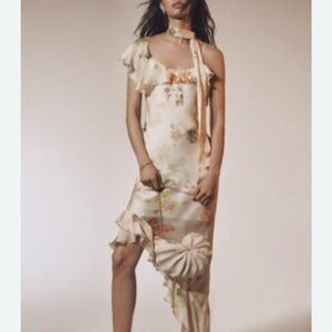 NWT Anthropologie Asymmetric scarf floral slip dress